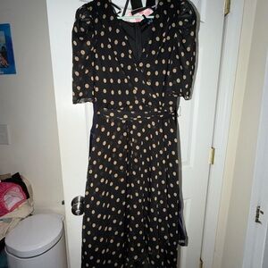 Tommy Hilfiger Black and Tan Polka Dot Midi Dress